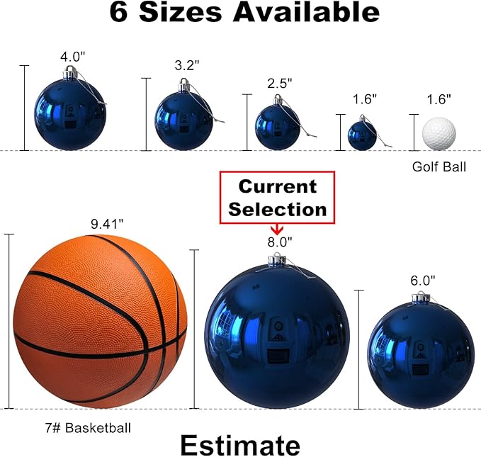 Navy Blue 8.0" Extra Large Christmas Balls Ornaments - Christmas Tree Decorations Shatterproof Shiny Hanging Balls for Birthday Holiday Wedding Decorations Set of 2pcs