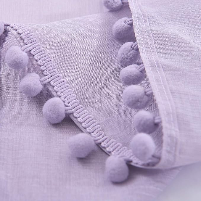 Treatmentex Pompom Sheer Curtain Panels for Living Room Girl's Redroom 52" x 108" Lilac Slub Textured Sheer Window Drapes for Salson Party Ceremony Birthday Décor 2 pcs