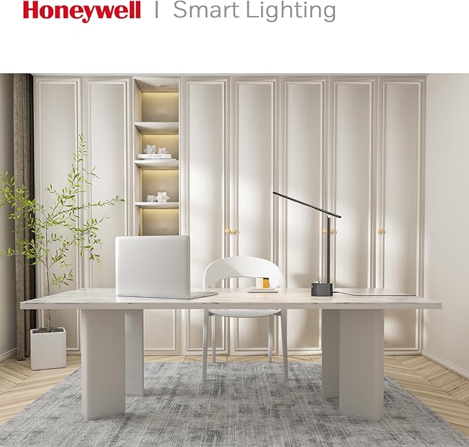 Honeywell Sunturalux™ LED Desk Lamp with USB Charging Ports HWT-H01 - Stepless Dimmable Eye Caring Desk Light for Home Office Bedroom Bedside College Dorm, Foldable Table Lamp Reading Lamp Black