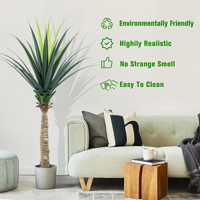 AnTing Artificial Agave Snake Plant 5FT, Fake Plant Indoor with Pot, 60IN Faux Plant Home Office Garden Hotel Decor Gift(1Pack), AT-LSL5FT-1