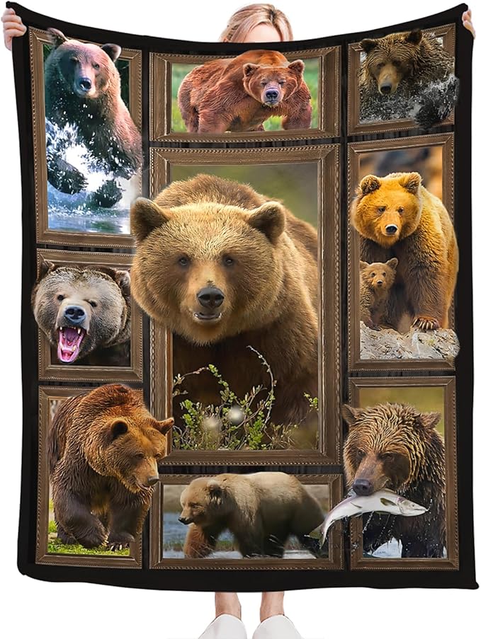 Tijuboni Bear Throw Blanket Bear Gifts for Girls Boys Women Men Kids Adults Soft Flannel Fleece Blanket for Couch Sofa Bed Home Decor 60"x80"