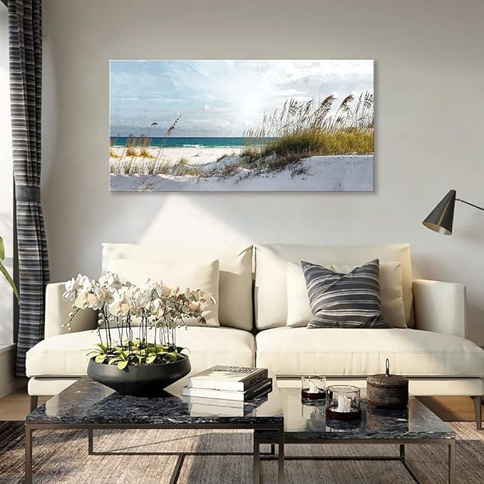 Beach Ocean Decor Wall Art Pictures for Bedroom Living Room Office Beach Wall Decor Ocean Decorations Framed Bathroom Paintings Canvas Wall Art Sunshine Sea Waves Artwork 30"X60"…