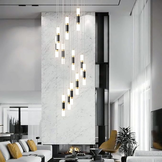 12-Light Chandelier LED 72W Dimmable Chandeliers for Entryway Pendant Light Fixture Chandeliers for Staircase Lobby Black Gold Lighting Modern High Ceiling Chandelier