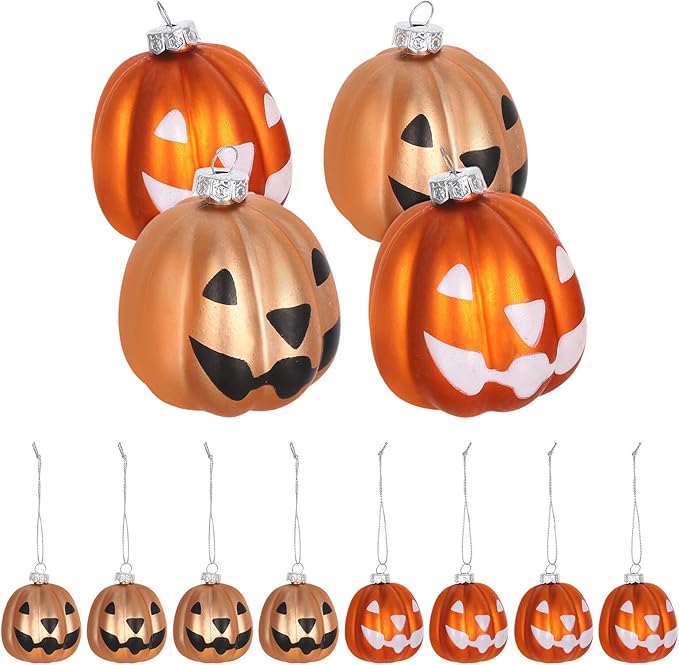 Unomor 12pcs Shatterproof Plastic Halloween Pumpkin Ornaments Mini Hanging Ball Decorations for Tree Spooky Fall Party Supplies Indoor Outdoor Seasonal Decor