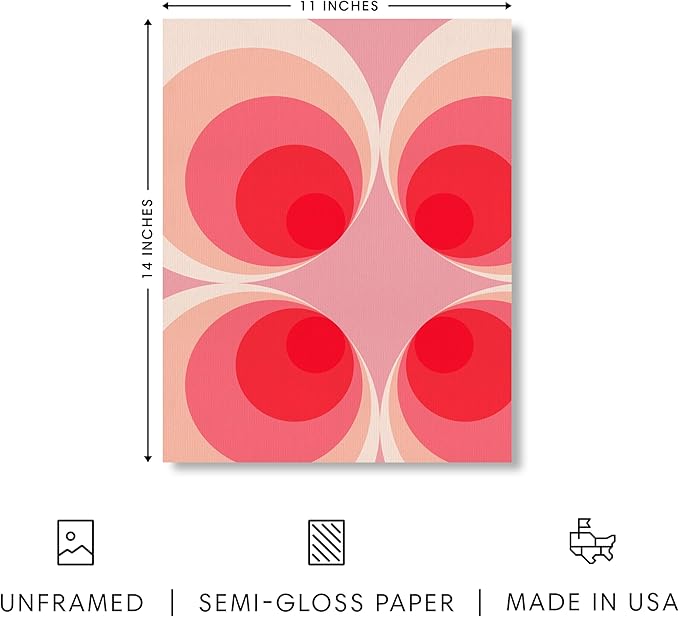 HAUS AND HUES Colorful Abstract Wall Art - Minimalist Retro Picture for Living Room Decor, Red and Pink Modern Wall Art Painting (Pink Mod, Unframed, 11x14)