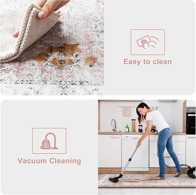 KIMODE Anti Fatigue Mats for Kitchen Floor, Boho Floral Kitchen Rugs Sets of 2, Cushioned Kitchen Floor Mats, Comfort Standing Desk Mat for Sink, Laundry, Desk Pink Multi 17"x29.5"+17" x47”