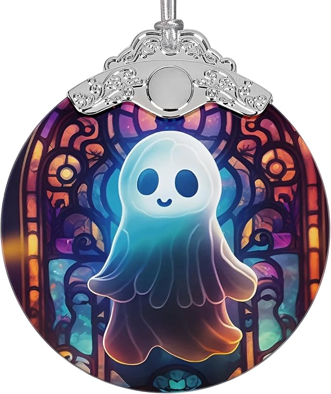 2025 Ornaments for Christmas Tree, Zmoicky Stained Glass Hanging Ornament, Christmas Ornaments Clearance, Gift Exchange Ornament, Bauble Present - The Glowing Ghost