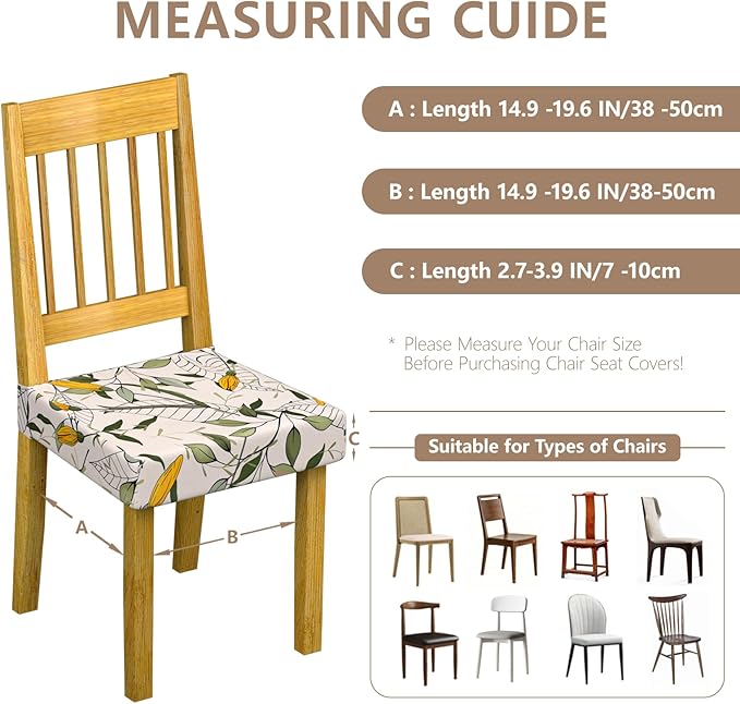 Stretch Dining Chair Seat Covers Set of 6,Dining Chair Slipcovers, Floral Printed Chair Covers,Soft Fabric Washable Upholstered Chair Seat Protector, No Rear Covers for Home Kitchen Dining Room