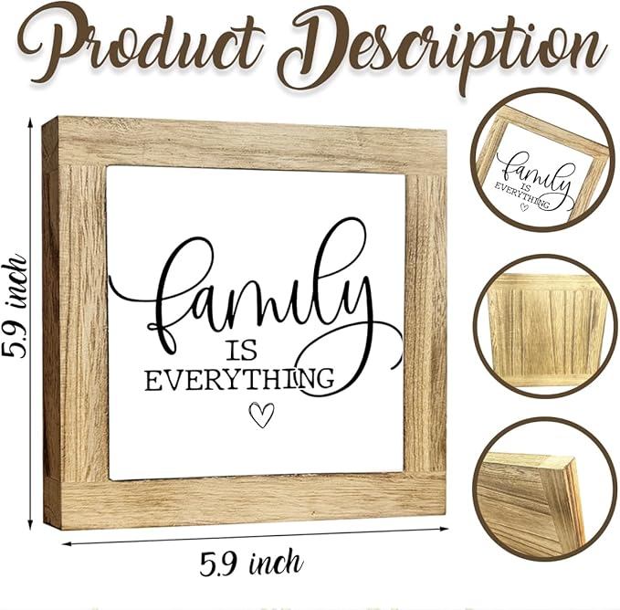 JXZOLQ Family Sign Decor, Family Is Everything Sign, Blessing Wood ornament Rustic Farmhouse Wall Decor, Box Wood Plaques Desk Decoration, Funny Home Decoration, Housewarming Gift