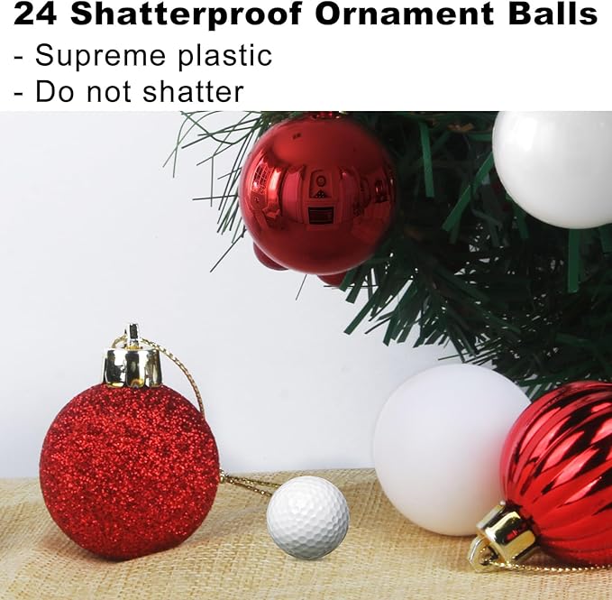 Red & White 3.2" Large Christmas Balls - Christmas Tree Decoration Ornaments Shatterproof Hanging Balls for Birthday Halloween Holiday Wedding Decorations Set of 24pcs