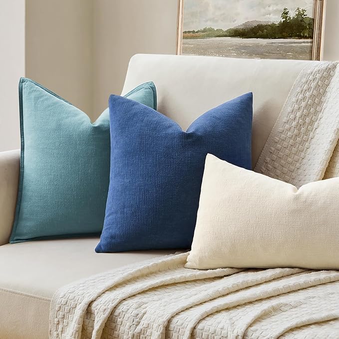 MIULEE Navy Blue Couch Pillow Covers 16x16 Inch, Set of 2 Soft Chenille Decorative Square Throw Pillow Covers Farmhouse for Sofa Living Room Bed