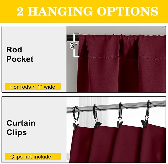 Burgundy Blackout Curtains for Bedroom Living Room 54 Inch Length 2 Panels Set, Soft Solid Thermal Insulated Room Darkening Curtains Drapes, Modern Rod Pocket Design, 2PCS Each 40" Wx54 L