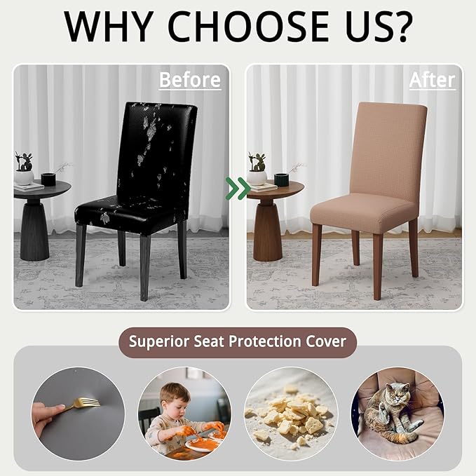 Chair Covers for Dining Room Set of 4, Washable Parson Chairs Slipcover Kitchen Seat Protector for Home, Party, Hotel, Banquet (Taupe)