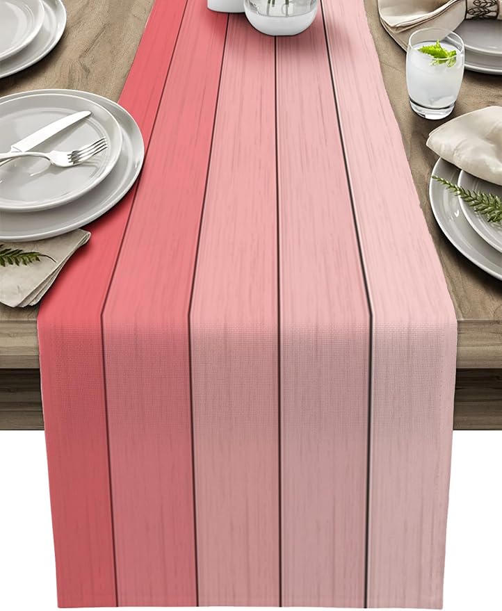 Vandarllin Table Runners 13X120 Inches Extra Long, Light Pink,Cotton Linen Farmhouse Retro Rustic Barn Wood Texture Tablecloths Non-Slip Party Table Decorations for Kitchen,Home,Dining,Outdoor,