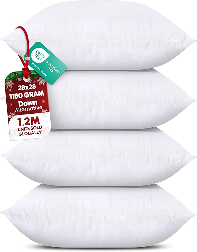 Utopia Bedding Throw Pillows Insert (Pack of 4, White) - 28 x 28 Inches Bed and Couch Pillows - Indoor Decorative Pillow