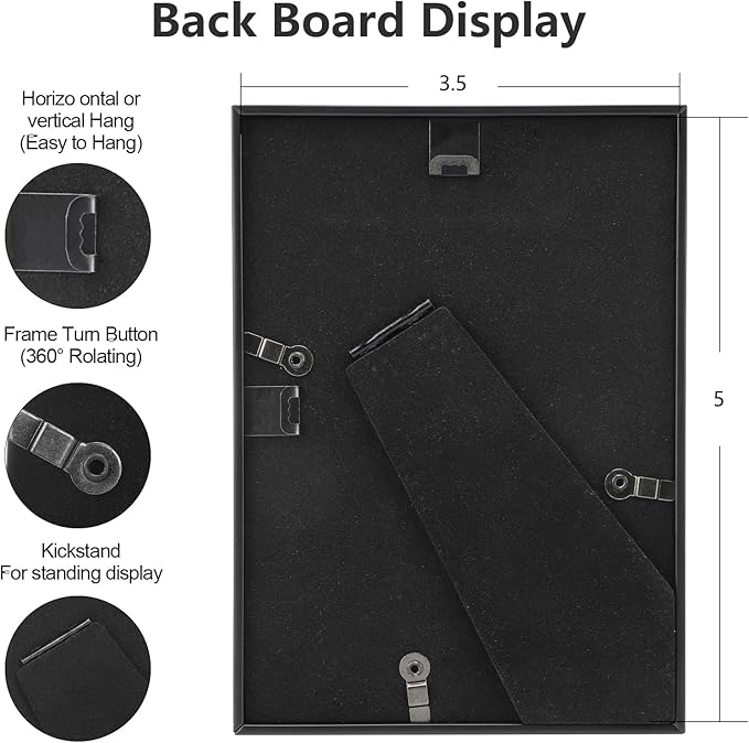 3.5x5-3P Picture Frame Black Brushed Thin Metal Float Photo Frame with HD Glass, Fit 2.5x3.5 with Mat or 3.5 x 5 without Mat, for Table and Wall, 3 Pack