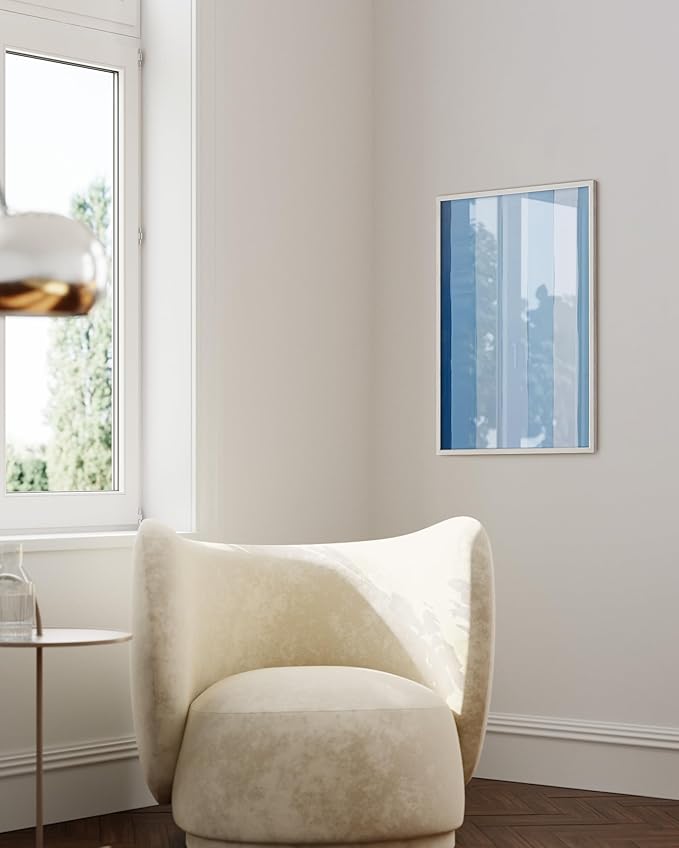 HAUS AND HUES Modern Abstract Wall Art - Blue and Green Living Room Art, Modern Artwork for Walls, Minimalist Picture for Living Room(Painted Stripes, White Frame, 24x36)