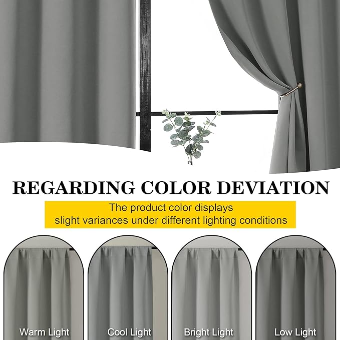 Light Grey Blackout Curtains for Bedroom Living Room 84 Inches Long 2 Panels Set, Soft Solid Thermal Insulated Room Darkening Curtains, Rod Pocket Drape, Light Grey, Each 40" Wx84 L