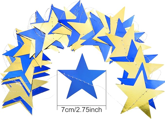 Patelai Glitter Star Garland Banner 2026 New Years Decor 130 Feet Star Hanging Banner Twinkle Backdrop for Birthday Classroom Wedding Christmas Party Supplies(Blue, Gold)