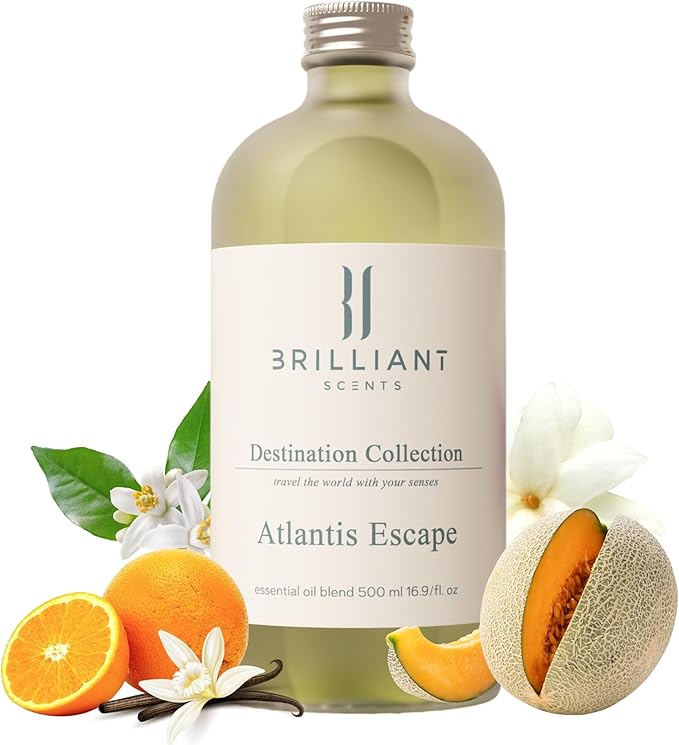 Brilliant Scents Atlantis Escape Fragrance Oil 120ml - Premium Diffuser Oil for Home, Office, Hotels - Long Lasting, Plant-Based, Meets IFRA Standards, USA-Made - Neroli, Orange Blossom, Vanilla