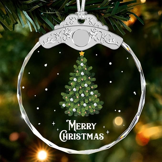 Christmas Ornaments - Christmas Tree Glass Ornament - Present for Family Friend - Xmas Decor - Holiday Presents Gift Exchange Ideas Car Hanging Decoration Wine Bottle Decor