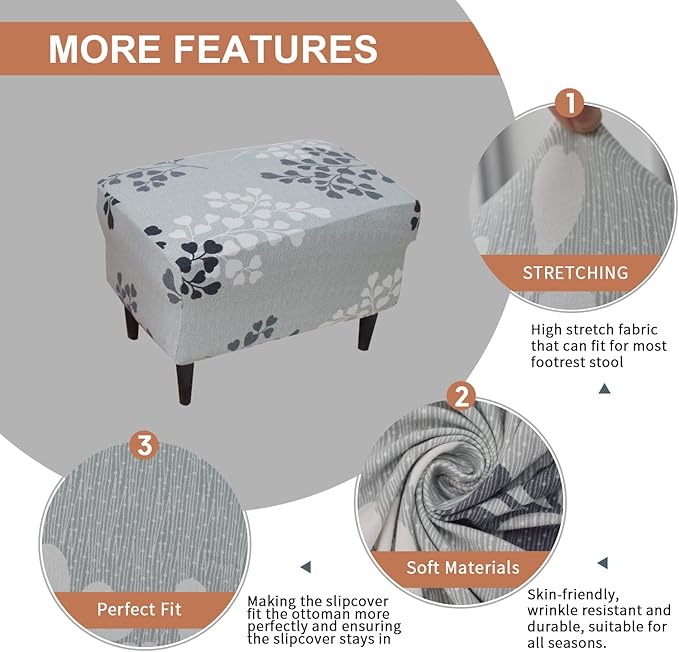 Eco-Ancheng Chair Cover Stretch Ottoman Cover Rectangular Storage Ottoman Slipcover Footrest Stool Covers Ottoman Slipcovers for Foot Stool with Nonslip Elastic Bottom