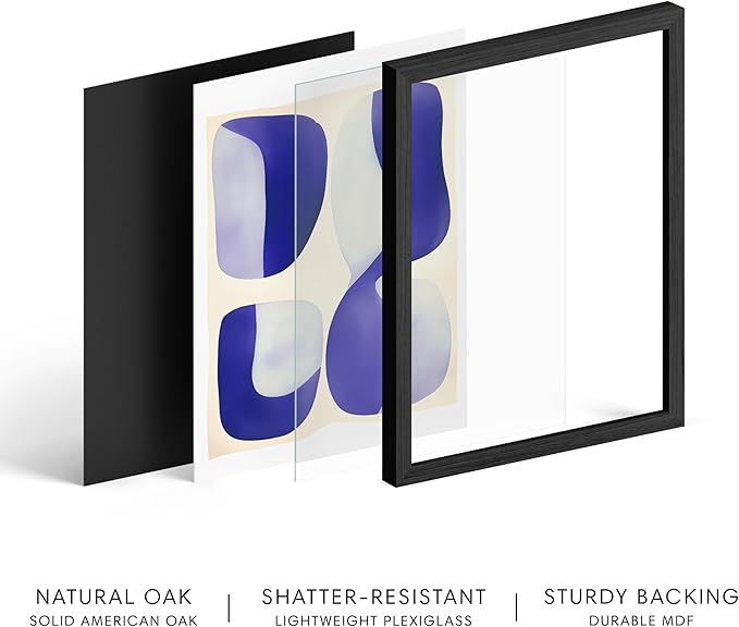 HAUS AND HUES Modern Abstract Wall Art - Blue and Green Living Room Art, Modern Artwork for Walls, Minimalist Picture for Living Room(Blue Tribal Shapes 2, Black Frame, 11x14)