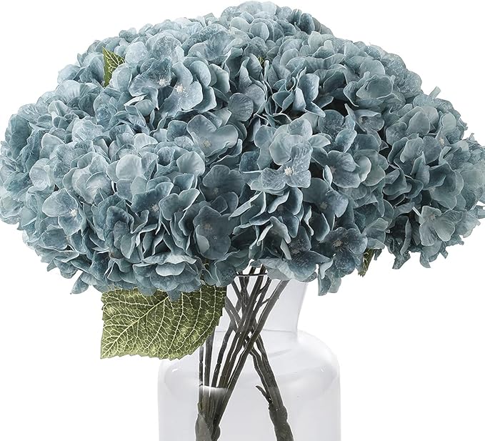 Kimura's Cabin 2Bouquets Fake Hydrangea Flowers Vintage Artificial Silk Hydrangeas Flower 10Heads Faux Floral for Home Table Centerpieces Wedding Party Decoration(Sky Blue