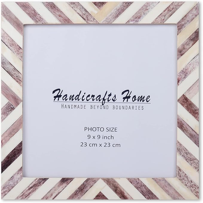 Handicrafts Home 9x9 Poster Frame – Brown Chevron Bone Inlay Photo Frame – Wall Mount Picture Frame for Posters, Photos & Art Prints – Boho Chic Vintage & Rustic Home Decor Decorative Wall Frame