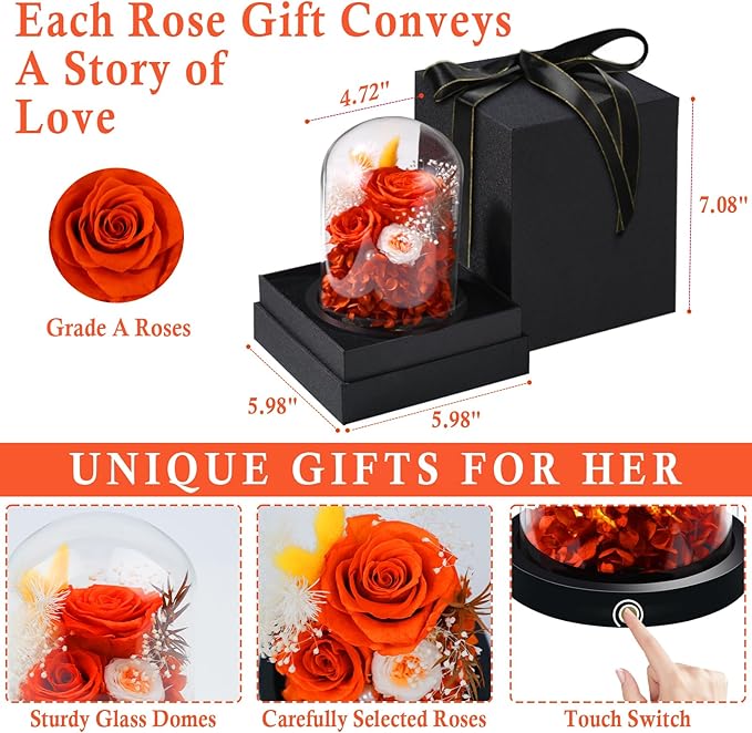 FIACO Preserved Flowers Christmas Rose Gifts for Women, Birthday Gifts Eternal Rose in Glass Dome Long-Lasting Real Forever Flowers Gifts for Mom Grandma Wife Girlfriend