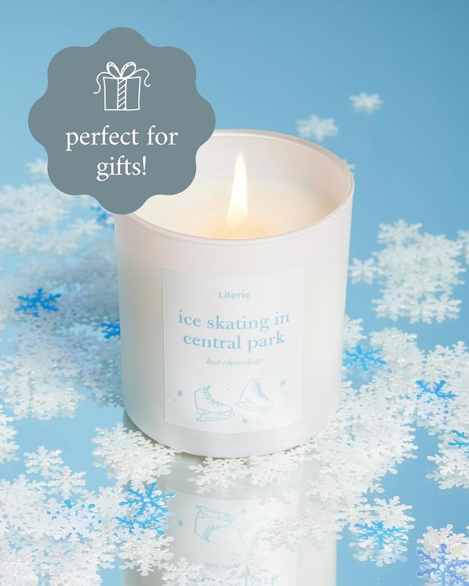 Literie NYC Inspired Scented Candle: Ice Skating in Central Park - Hot Chocolate Scent, 9oz, 50 Hour Burn, Vegan Soy & Coconut Blend Candle for Home Decor, Gift for Women & Men