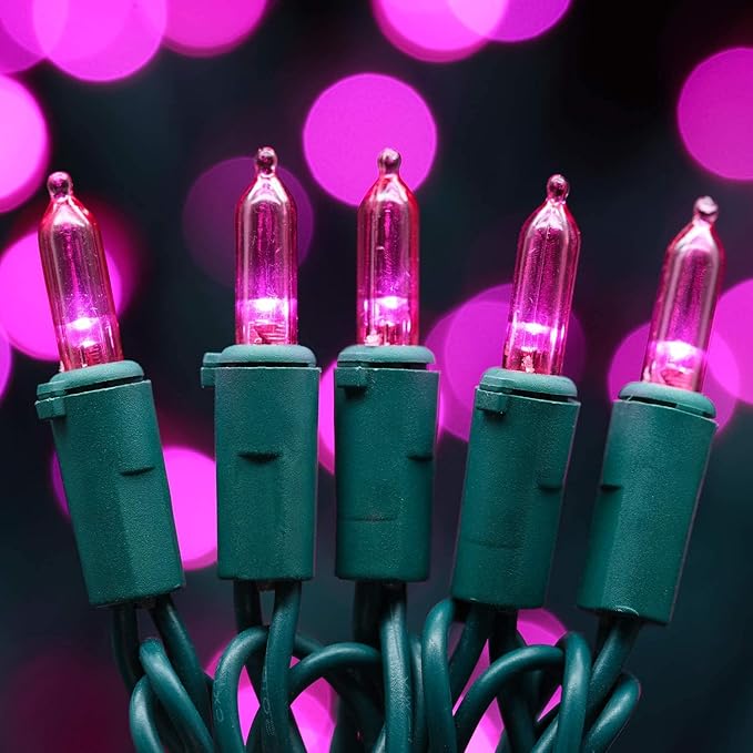 YULETIME Pink LED Christmas Lights 200 Count 50 ft, Pack of 2 Strands 25 ft 100 Lights UL Certified String Light Set (Pink)