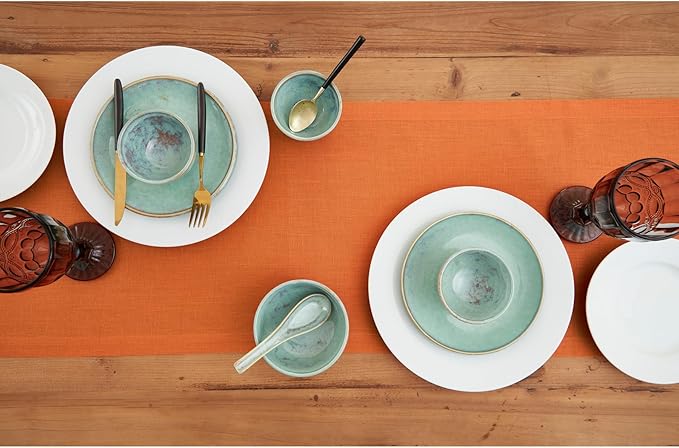Solino Home Linen Pumpkin Table Runner 120 Inches Long - 100% Pure Linen 14 x 120 Inch Table Runner for Dining - Fete