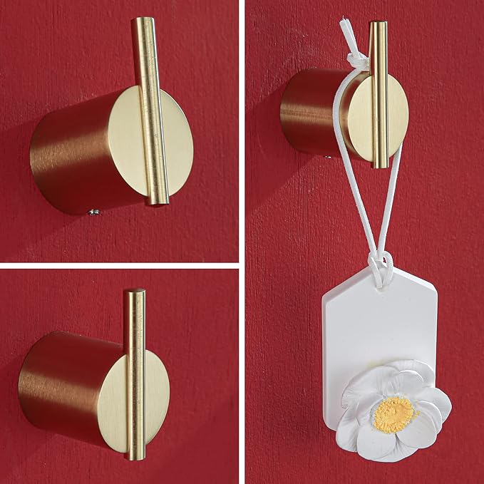 RANDOM Brushed Gold Towel Hook,Gold Hooks for Wall 304 Stainless Steel Towel Hooks for Bathrooms Kitchen Modern Towel Hook Wall Mounted Hand Towel Holder Coat Hooks 2 Pack.96068-8BG2