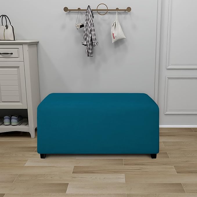 PureFit Super Stretch Soft Form Fit Ottoman Cover Rectangle - Ottoman Slipcovers for Foot Stool & Folding Storage Furniture for Living Room with Nonslip Elastic Bottom (Medium, Peacock Blue)