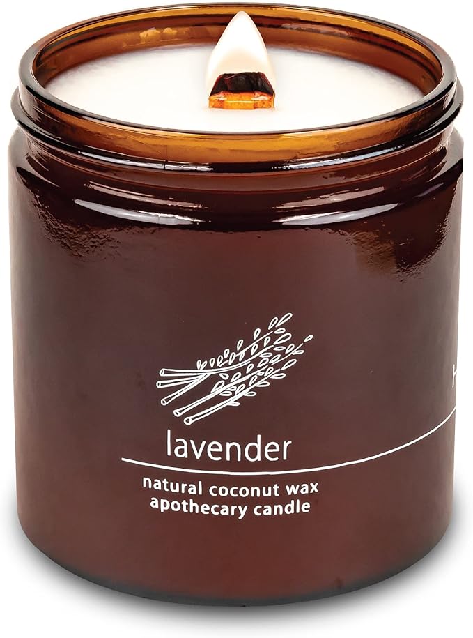 Hemlock Park Crackling Wood Wick Candle Handcrafted with Natural Coconut Wax (Large 16 oz, Lavender)