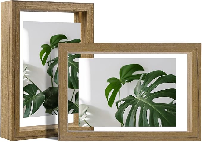 Egofine 4x6 Floating Frames Set of 2, Double Plexiglass Picture Frame, Made of Solid Wood Display Any Size Photo up to 4x6, Wall Mount or Tabletop Standing, Carbonized