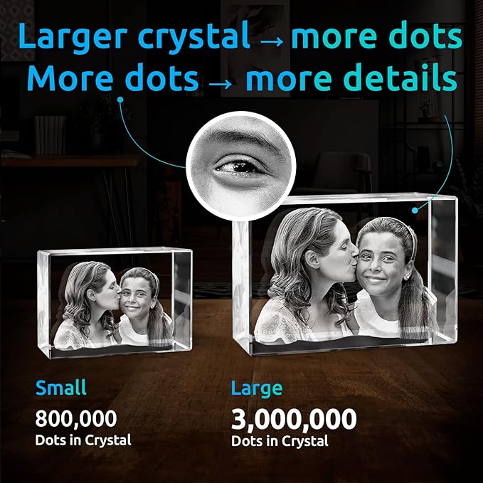 ArtPix 3D Crystal Photo, Christmas Personalized Gifts for Women, Wife, Her, Him, Men, Husband, Grandma, Great Xmas Customized Gift With Your Own Photo, Custom Glass 3D Laser Etched Picture Wedding