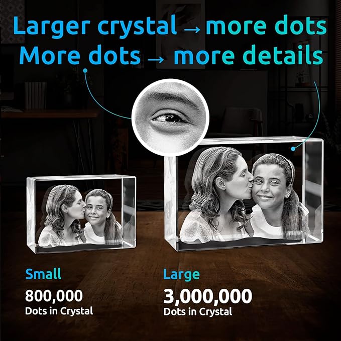 ArtPix 3D Premium Crystal Photo, Christmas Personalized Gifts for Women, Wife, Her, Him, Men, Husband, Grandma, Great Xmas Customized Gift With Your Own Photo, Custom Glass 3D Laser Etched Picture