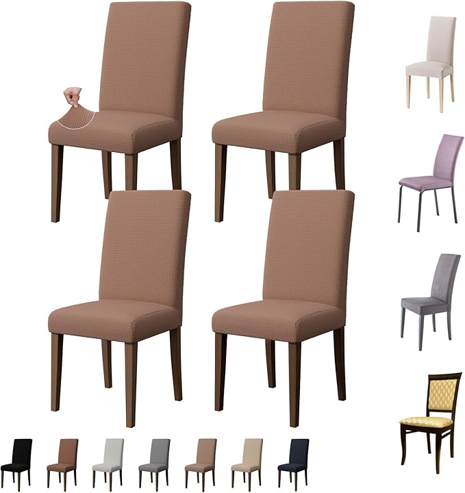 Chair Covers for Dining Room Set of 4, Washable Parson Chairs Slipcover Kitchen Seat Protector for Home, Party, Hotel, Banquet (Taupe)