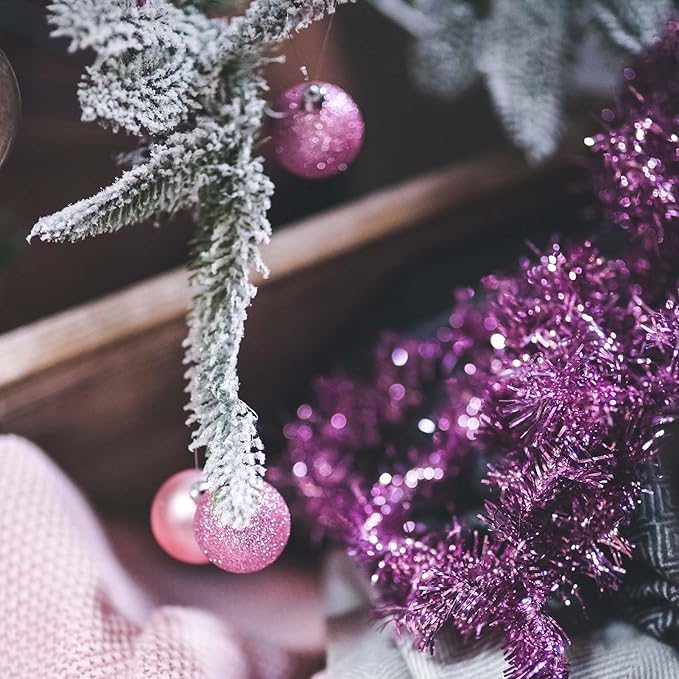 24 Count Mini Pink Ornaments for Mini Christmas Tree, Small Shatterproof Christmas Tree Ornaments Balls Party Decorations, 1.2 Inch