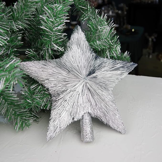 Luxury Christmas Tree Star Topper Handmade Xmas Tree Decoration Unique Christmas Toppers Indoor Decorations Outdoor Ornaments for Party for Friends and Family (Silver, S (6 inches))