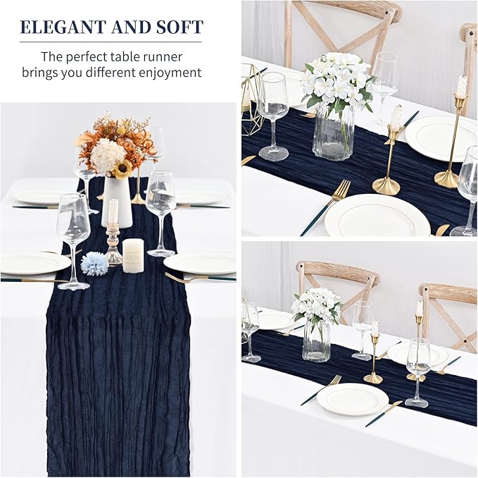 12 Pack Navy Blue Cheesecloth Table Runner,Romantic Sheer Tablerunner,10FT Gauze Boho Table Runner,Rustic Cheese Cloth Table Runners for Wedding Party Bridal Shower Table