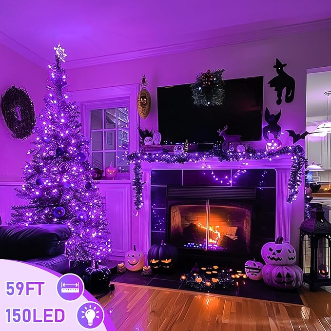 JMEXSUSS 150 LED Purple Christmas Lights Indoor, 8 Modes Connectable String Lights Outdoor Waterproof, 59FT Purple Twinkle Fairy Light for Tree Party Bedroom Home Christmas Decorations