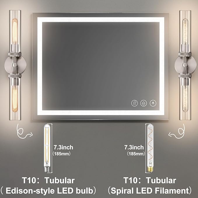 LaLuLa 2-Pack Vanity Lights for Bathroom – Brushed Nickel 2-Light Wall Sconces with Knurled Texture and Clear Glass Shades, Modern Chrome Bathroom Light Fixtures Over Mirror, 25 Inch