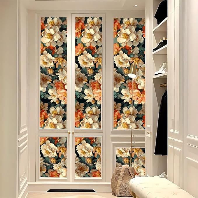Removable Peel and Stick Wall Stickers 39.37x15.75 Inch Oversized Vintage Floral Cream Orange Blossoms Elegant Modern Style for Bedroom Living Room Studio Decor