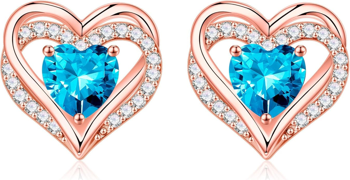 Iefil Christmas Earrings for Women, 925 Sterling Silver Birthstone Stud Earrings Birthday Gifts for Women