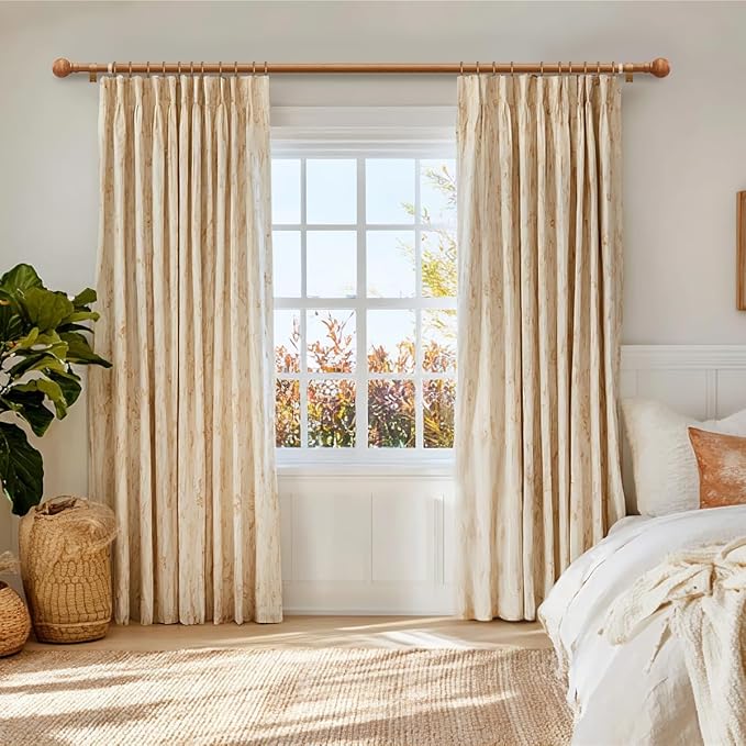 Boho Wood Curtain Rods for Windows 66 to 120 inch 1" Diameter Adjustable Large Long Expandable Heavy Duty Window Rod with Brackets Decorative Wooden Curtain Rod for Living Room Bedroom Kitchen