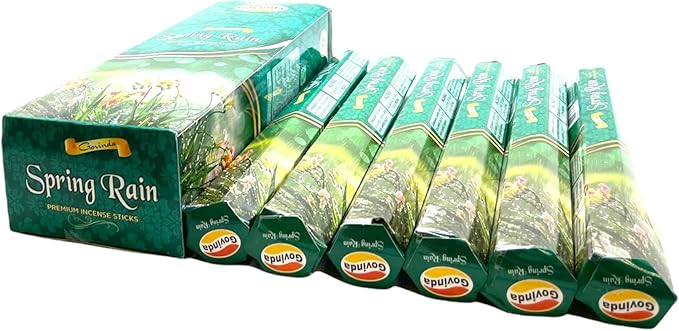 Govinda Incense - 120 Incense Sticks, Premium Incense, Masala Coated (Spring Rain)