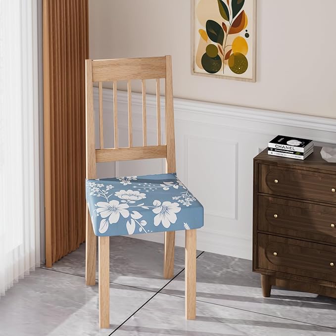 Stretch Dining Chair Seat Covers Set of 2,Dining Chair Slipcovers, Floral Printed Chair Covers,Soft Fabric Washable Upholstered Chair Seat Protector, No Rear Covers for Home Kitchen Dining Room